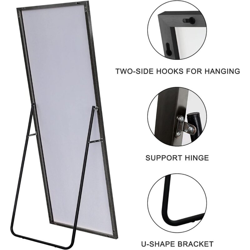 Espejos de pie para colgar o contra la pared, espejos de tocador y pared, espejo grande con marco de aluminio, negro