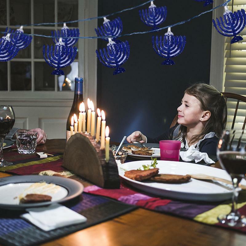 Lampu jendela Hanukkah, cahaya dekorasi jendela Hanukkah, dudukan malam portabel, tali perapian LED untuk jendela