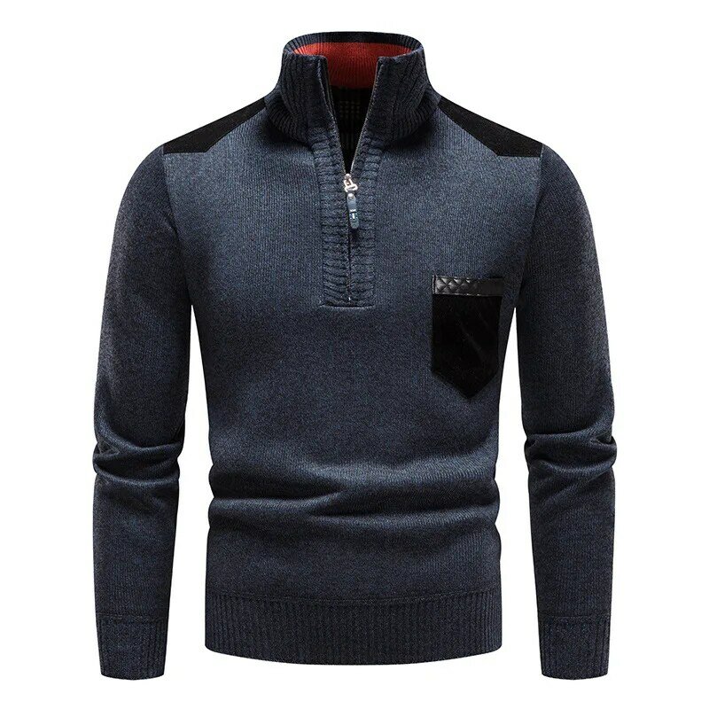 Knitted sweater cardigan jacket men's autumn and winter new men's spring clothing plush and thickened standing neck zipper top