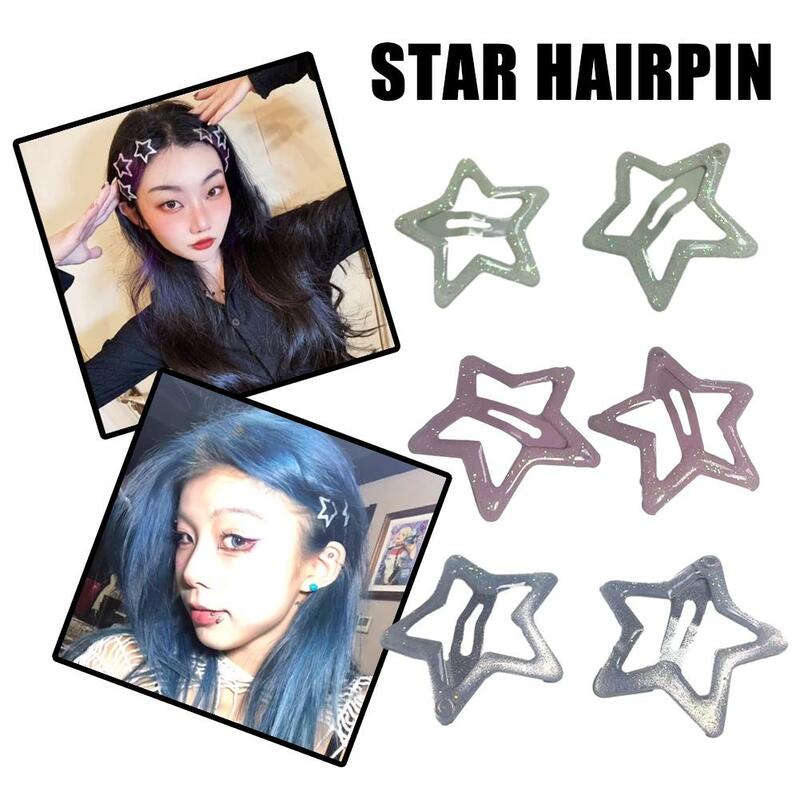 Colorido Star Shape Glitter Metal Snap grampos de cabelo, presilhas bonitos das meninas, grampos de cabelo, acessórios para crianças, bebê, adolescentes