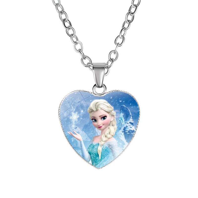 Disney Frozen 2 Chrildren's Necklaces Cartoon Elsa Princess Anna Heart Shaped Figure Pendant Kids Girls Accessories Kids Gifts