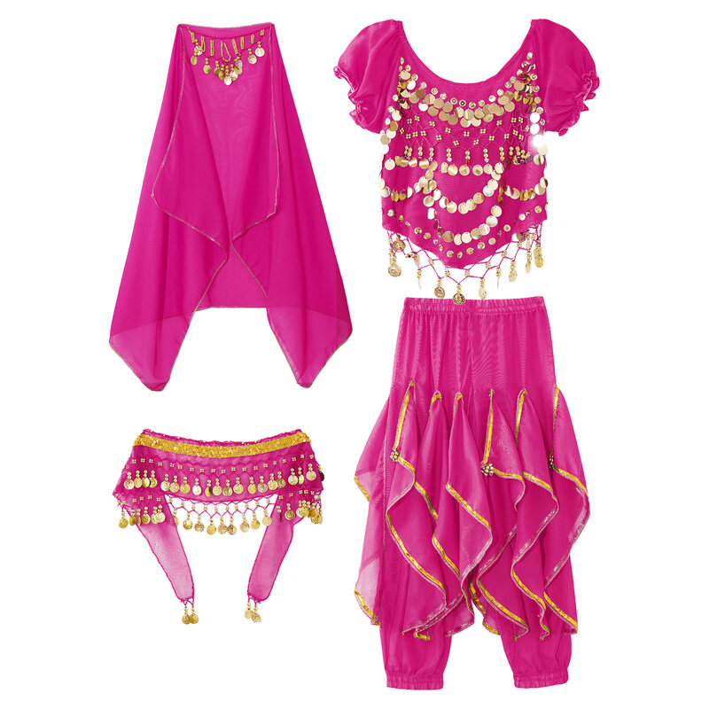 Bambini ragazze paillettes costumi di danza del ventre indiana bambino Chiffon carnevale vestito di danza del ventre Cosplay Princess Performance Dancewear