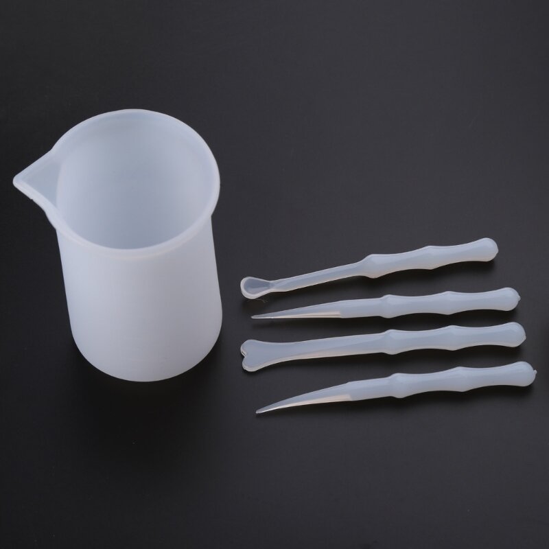 4Pcs Reusable Washable Silicone Resin Mixing Measuring Divided Cups Tools Kit Sticks Spoon UV Epoxy Resin Jewelry Tools