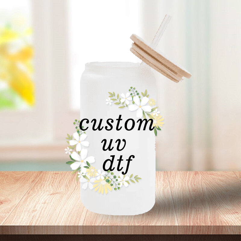Custom Desain anda 16OZ UV DTF Cup Wraps Transfer Sticker untuk Kaca Libbey Can botol mengirimkan desain Anda untuk kami