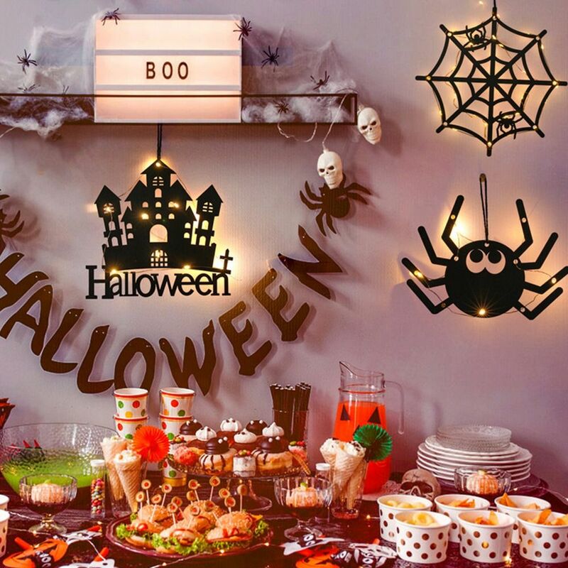 Halloween Hang Tag Luz, Sinal de Boas Vindas, Fantasma, Aranha, Bruxa, Fantasma, Casa Assombrada, Casa, Porta da frente