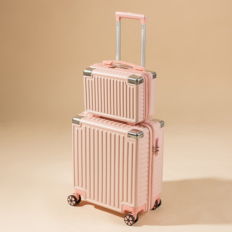 Valise de voyage portable avec cadre en aluminium, valise d'embarquement, mini boîte à mot de passe, roue universelle, sac à bagages roulant, 18"