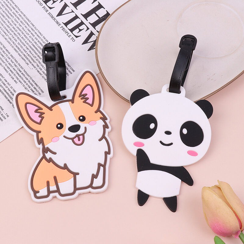Tag Bagasi Panda Corgi Kreatif Kawaii Aksesori Perjalanan Koper Label Silikon Label Asrama Tag Tempat Kartu Identitas