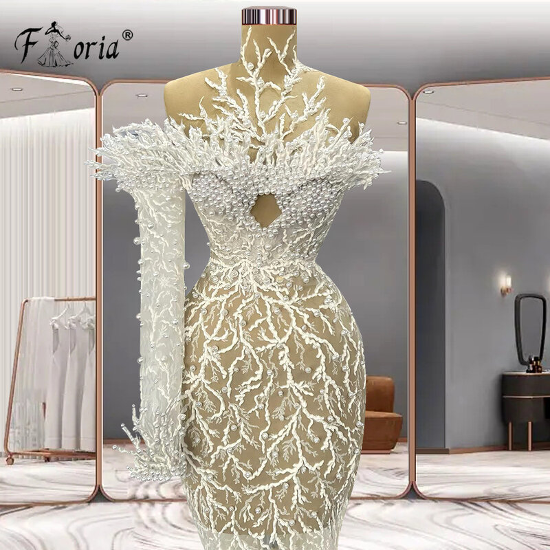 Elegante Dubai Sereia Formal Vestidos de noite Beads 3D Apliques Lace Runway Party Vestidos Pérolas Prom Dress 2023 Robe De Soiree