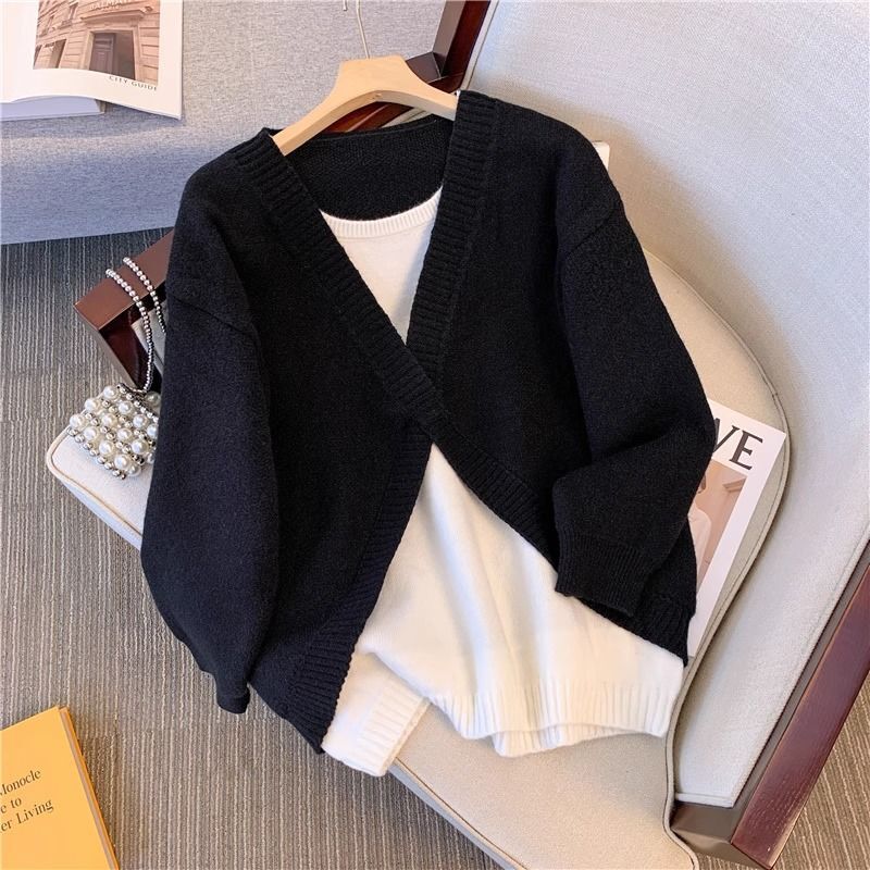 Conjunto de suéter e calça tricotada para mulheres, roupas combinando, tamanho grande, blusa casual, nova, 2 peças