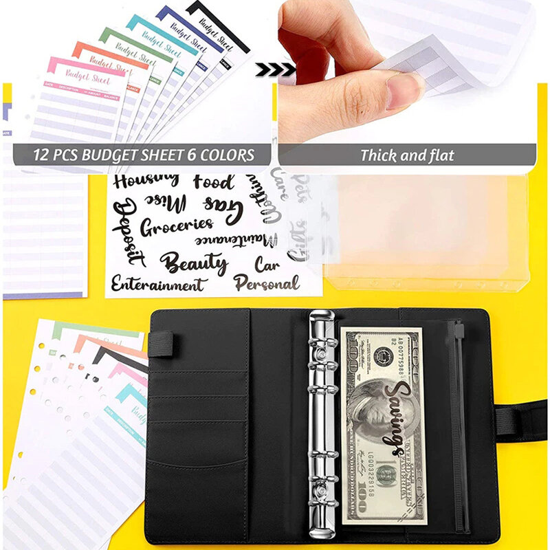 2023 A6 Pu Lederen Budget Bindmiddel Notebook Cash Enveloppen System Set, met Bindmiddel Zakken Voor Geld Budget Saving Bill Organizer
