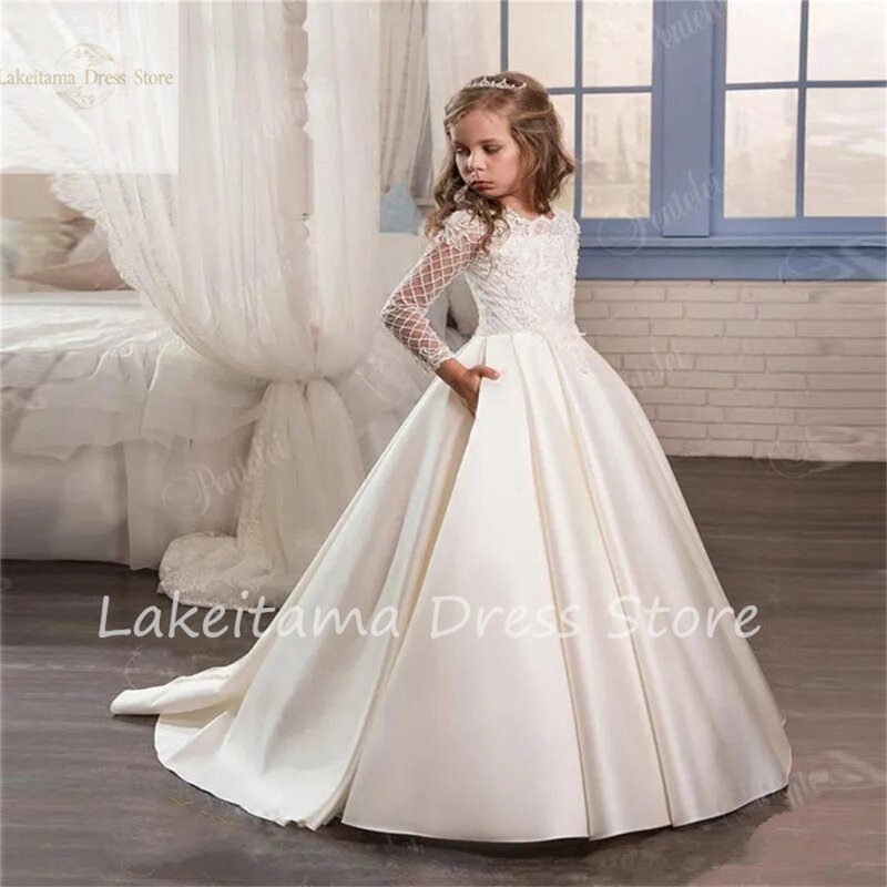 Simple Flower Girl Dresses Organza Cap Sleeves Girls Wedding Dress Kids Satin Sashes Bow Princess Evening Dress