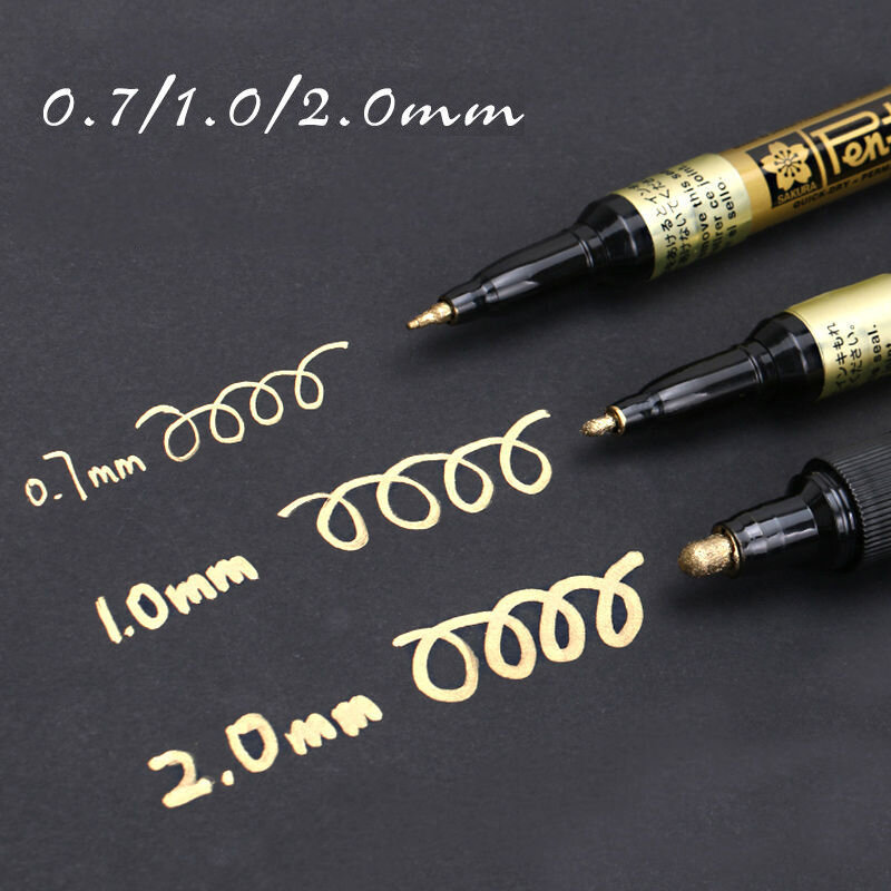 Prata e Ouro Permanent Metallic Marker Canetas, Student Sketch, Graffiti Art Markers, Gancho Liner Pen, Papelaria japonês, 0.7mm, 1.0mm, 2.0mm