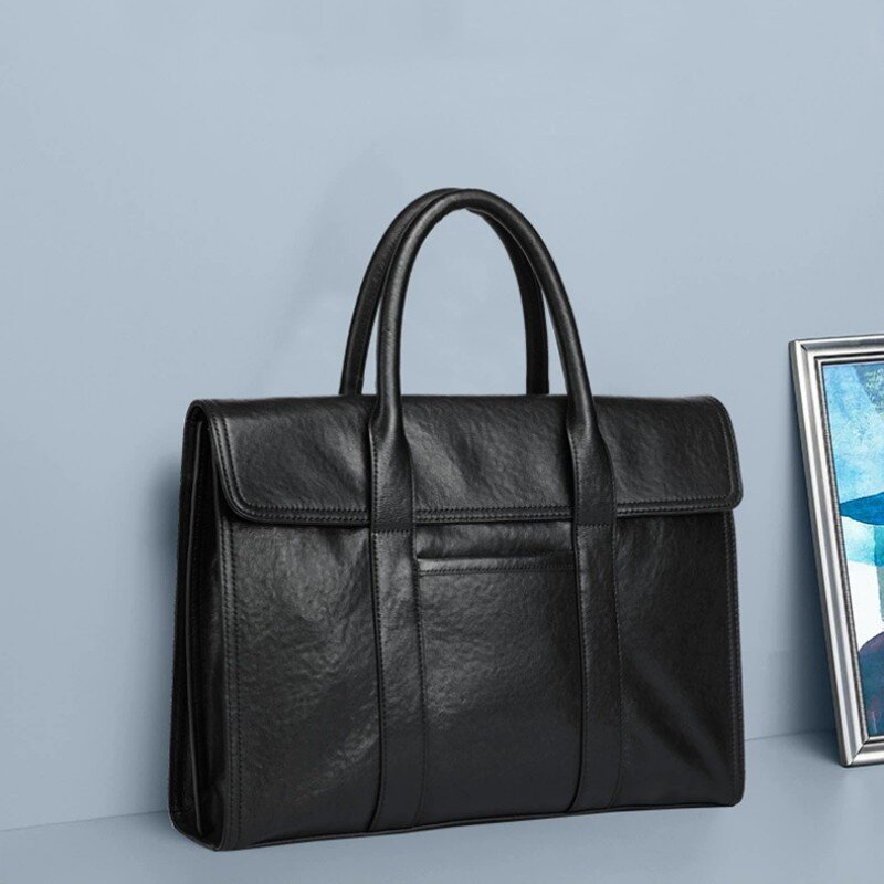 New Men's Genuine Leather Business Briefcase Large Capacity Computer Bag Cowhide Business Commuter/Travel Handbag Document Case