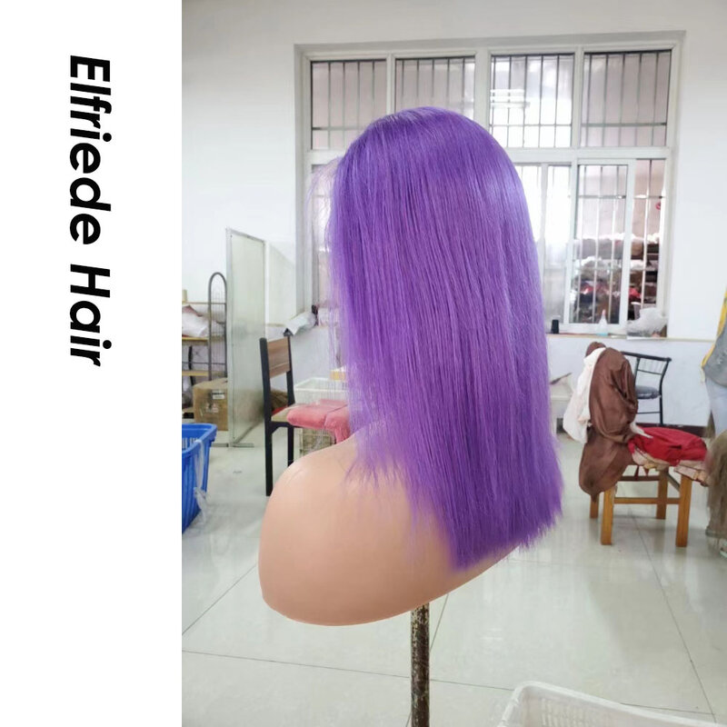 Elfriade-Peluca de cabello humano para mujer, postizo de encaje Frontal, corte Bob corto, color morado, 4x4, cierre de encaje, 13x4, 13x6