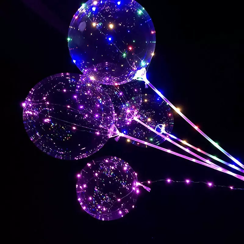 Uchwyt balon Led z pałeczkami Luminous przezroczysty hel Bobo balony ślubne dekoracje na imprezę urodzinową Kid LED lekki balon