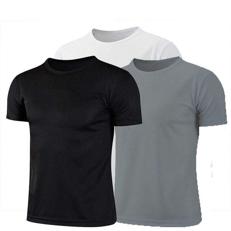 Kaus olahraga pria, kaus olahraga warna polos pria baru 2024, kaus Gym lari hitam cepat kering untuk pria