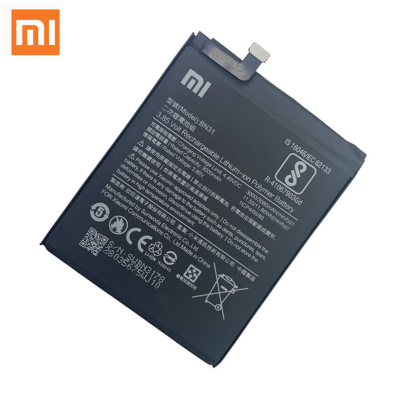 100% Original แบตเตอรี่โทรศัพท์สำหรับ Redmi หมายเหตุ5A Prime S2แบตเตอรี่ Xiaomi Mi 5X A1 Mi5X BN31เปลี่ยน Bateria 5A pro Y1 MiA1 S2