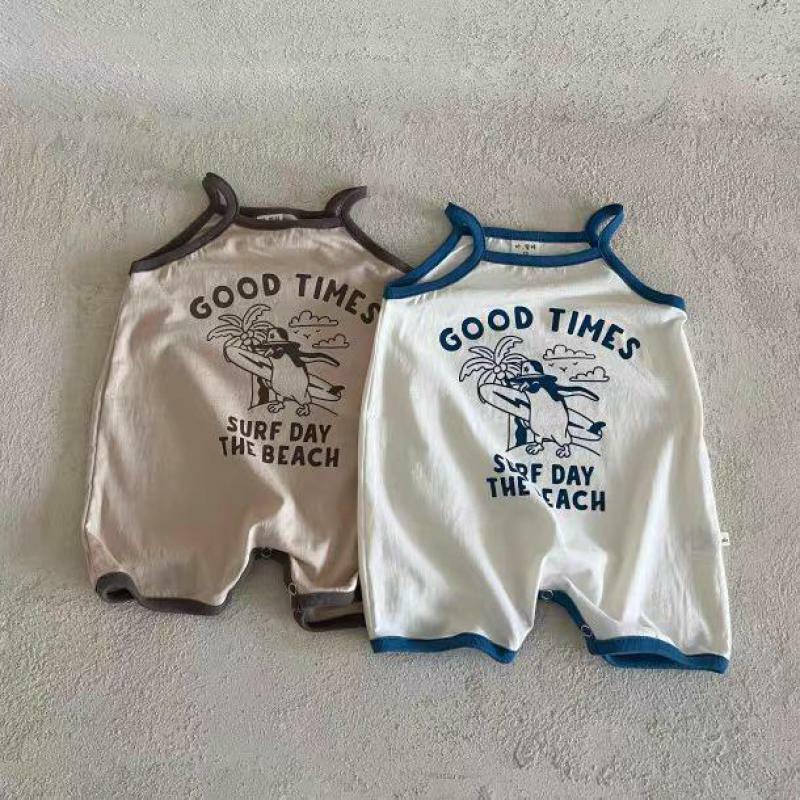 Baju monyet tali tanpa lengan bayi, Jumpsuit baru musim panas motif kartun lucu untuk bayi laki-laki perempuan rompi katun pakaian satu potong 0-24 bulan