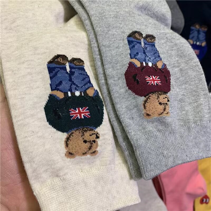 Good Quality Cartoon Gentleman Bear Men's Socks Cotton Harajuku Style Sport Boys Skateboard Novelty Breathable  Christmas Gifts