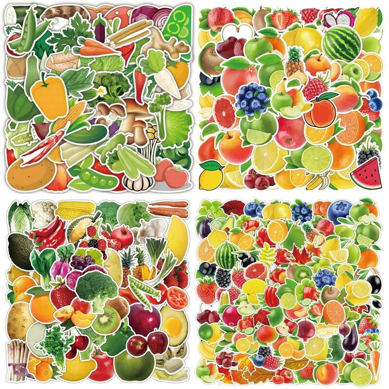 Pegatinas decorativas de frutas y verduras para niños, adhesivos creativos de gran variedad, para equipaje, ordenador portátil, teléfono, recompensa, 50/100 piezas