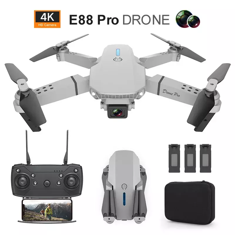 E88 Pro Wide Angle FPV Drone, WiFi, HD, Altura Hold RC, Quadcopter Dobrável, Helicóptero, Novo