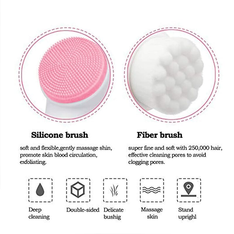 Face Brush - Double Side Skin Care Facial Cleaning Brush, silicone facial scrubber Manual Dual Face Wash Brush