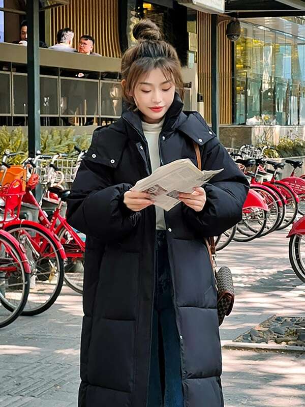 Vielleicht 2023 Корейская куртка женские зимние парки X-long однотонные утепленные куртки с капюшоном женская зимняя одежда пальто мягкая свободная одежда