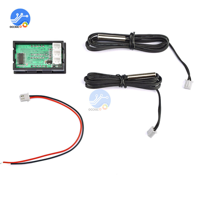 Termometer Digital Mini tampilan ganda, pengukur suhu Sensor logam tahan air NTC untuk ruang mobil dalam ruangan 4-28 V