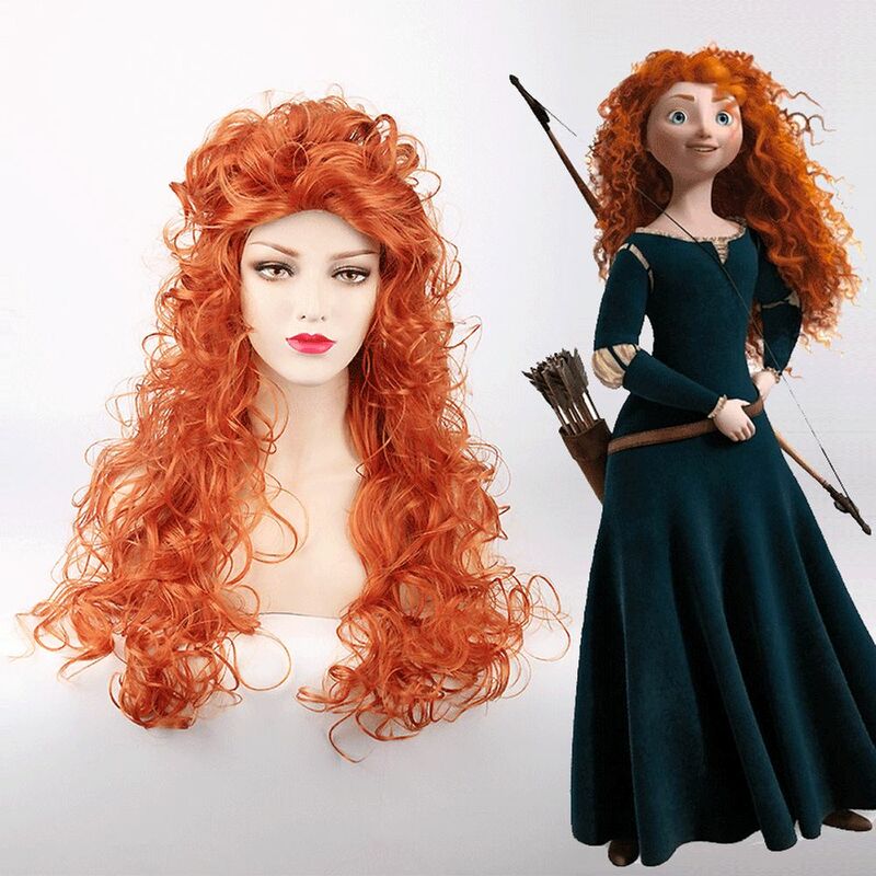 Animacja księżniczki Merida Cosplay pomarańczowe długie peruki syntetyczne z kręconymi włosami włosy