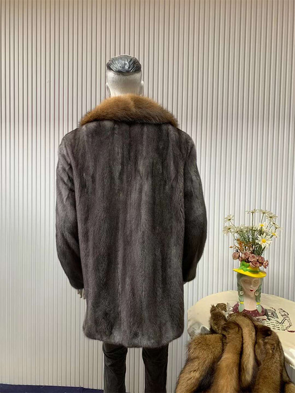 Abrigo de piel auténtica de visón para hombre, Chaqueta larga de gran tamaño, de lujo, colección de invierno, 2023