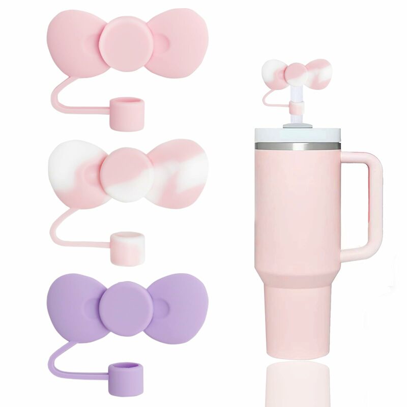 Lovely Bow Straw Covers Cap Toppers Compatible with Stanley 30&40 oz Tumbler Cups,Reusable Cute Silicone Straw Tips Lids Protect