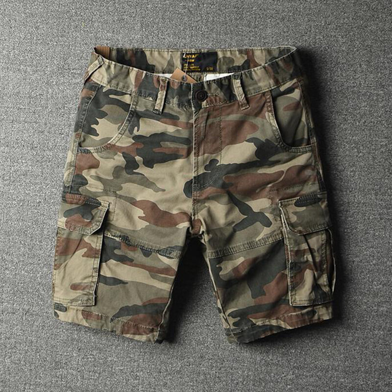 Pantaloncini Cargo mimetici dritti con tasche Multiple in cotone 100% per uomo pantaloni Streetwear estivi al ginocchio pantaloni Casual da spiaggia
