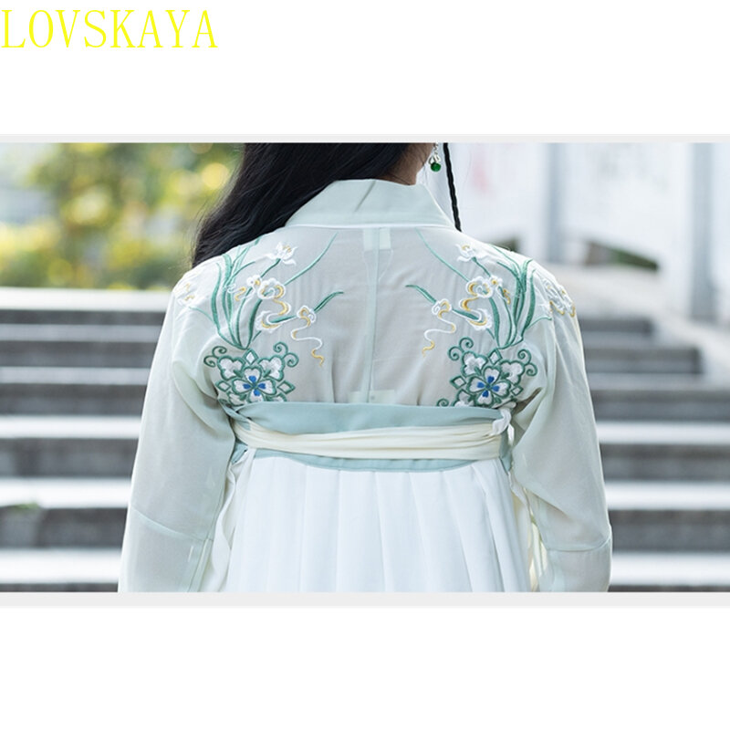 Roupa bordada chinesa tradicional, saia de cintura cheia, elegante robe hanfu, saia de fadas, roupas femininas carnaval