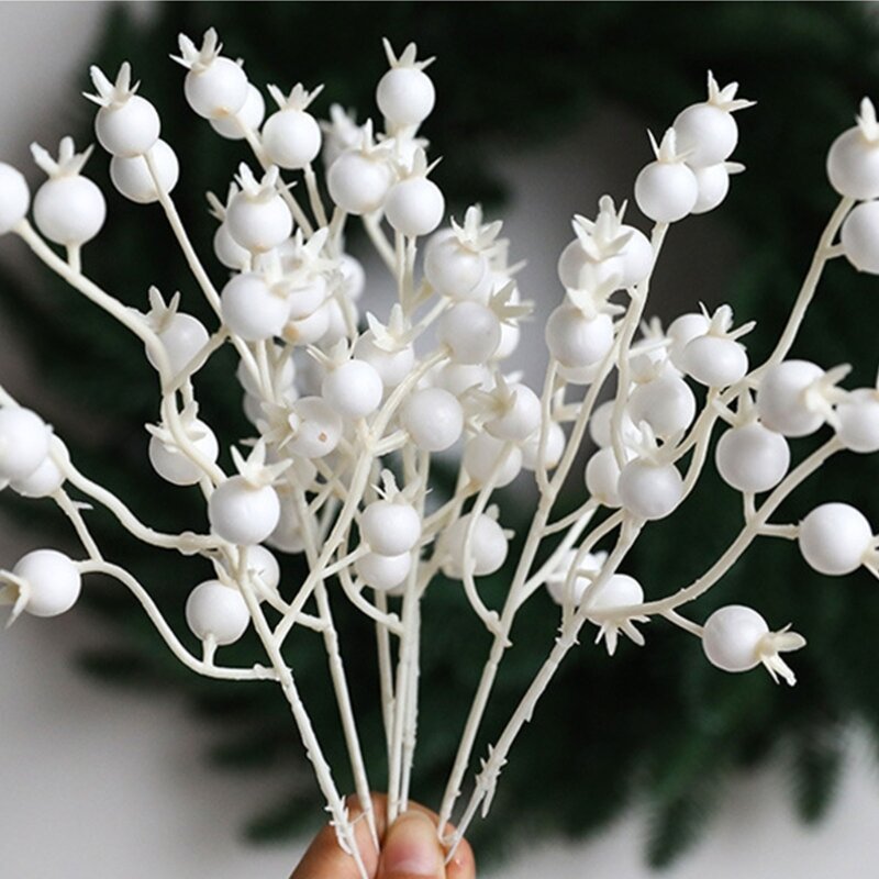 10 pçs bagas brancas artificiais hastes espuma frutas flor ramo decorações