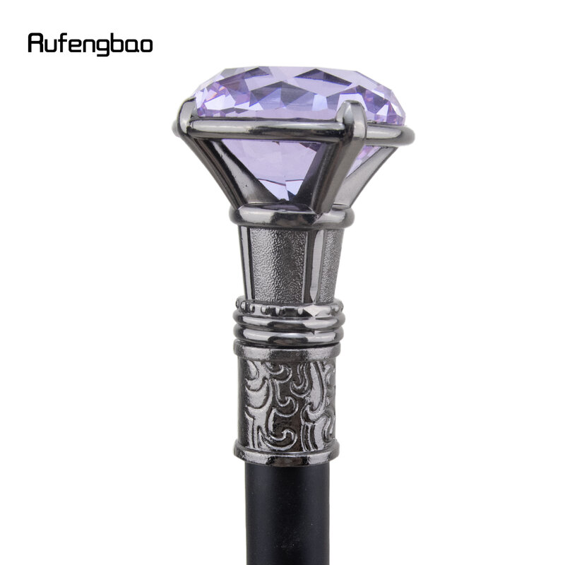 Canne de Marche Argentée Type Diamant Violet, Bâton Décoratif à la Mode, Bouton de Canne de Cosplay Élégant pour Gentleman, Crosier, 93cm