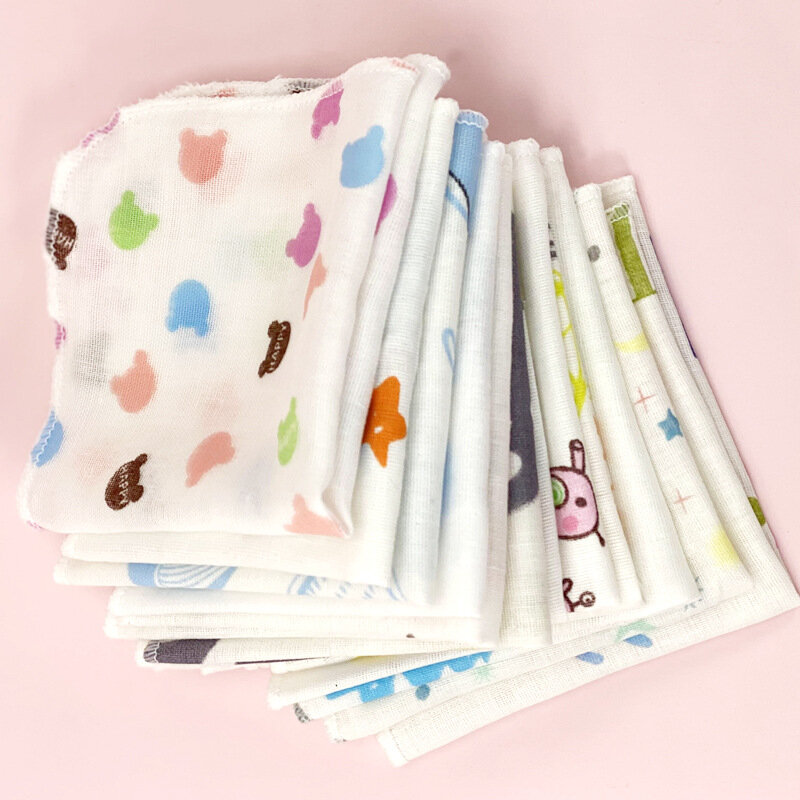 20cm carino stampato cartone animato fazzoletti di cotone doppio strato garza bambino fazzoletto bambini viso mano bambini asciugamani da cucina regalo
