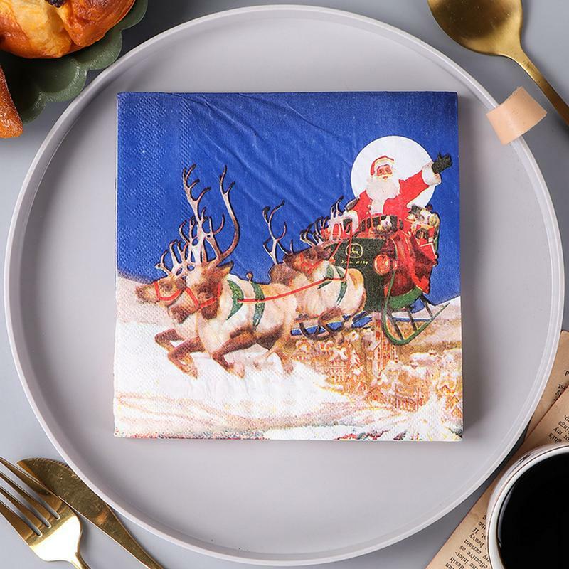 20PCS Christmas Napkins Double Ply Absorbent Hand Towels New Year Winter Party Table Napkins Kitchen Creative Napkins Decoration