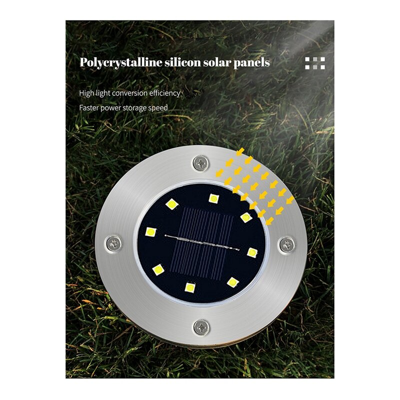 Luces de tierra solares mejoradas para jardín, luces de disco impermeables alimentadas por 8 LED, 4 piezas, fácil de instalar