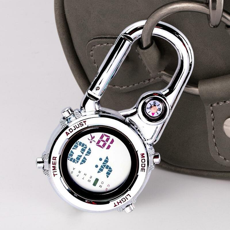 Multifunctional Digital Carabiner Watch Backpack Fob Watch for Men and Women White Dial Clip On for Outdoor Work Home Climbers