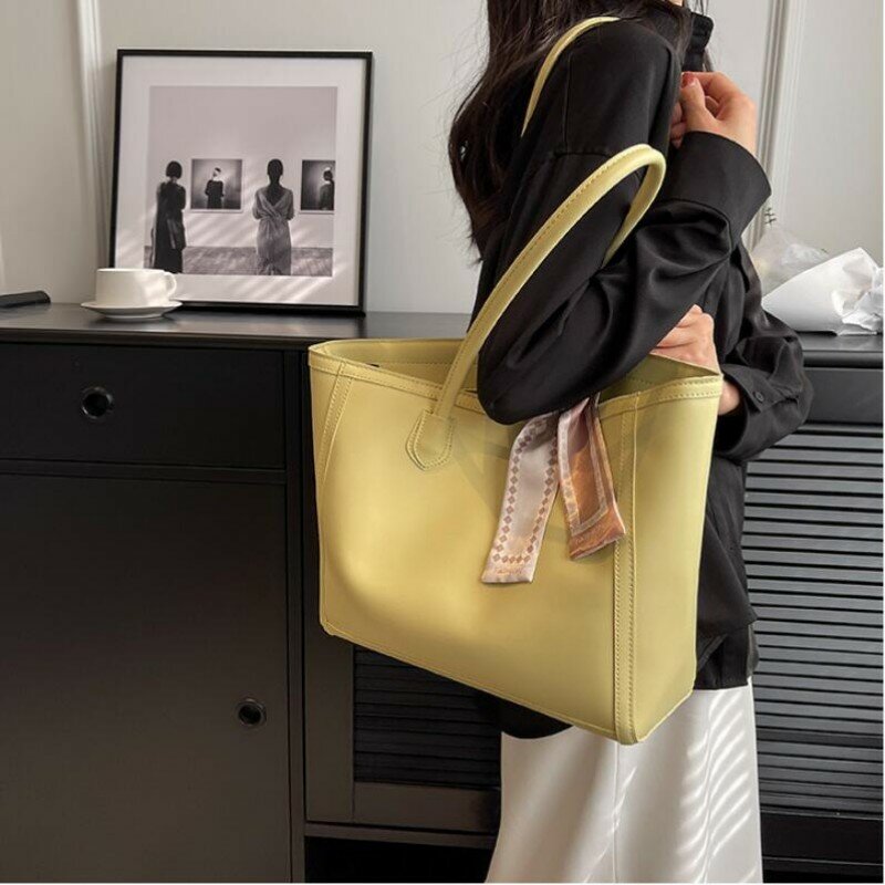 Bolsa multifuncional de textura PU de grande capacidade, bolsa de ombro elegante, sacola de supermercado, bolsa de compras, bolsa feminina