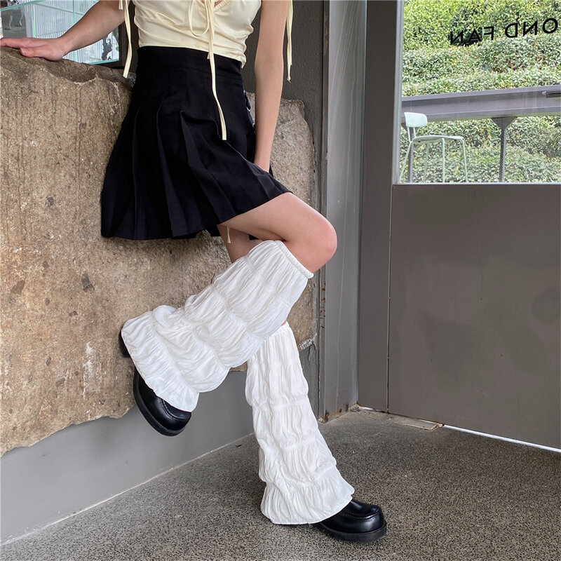 1Pair Summer Anti UV Pleated Leg Warmers for Women Japanese Y2KLeg Socks Wide-leg Harajuku Sox Sleeves Tube Lolita Jk Calf Socks