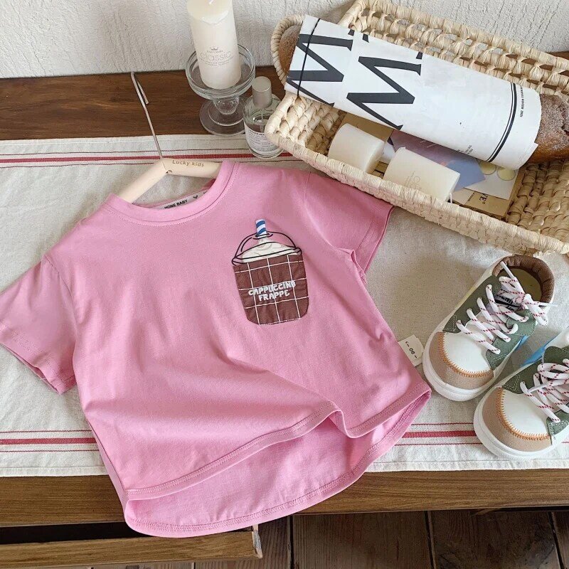 어린이용 만화 포켓 반팔 TT 셔츠, 남아 및 여아, 귀여운 아기 셔츠, F0150-WS, 여름 신상
