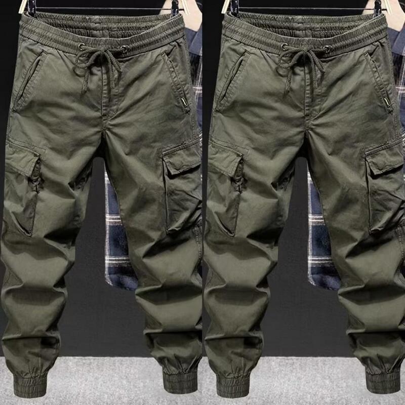 Pantalones Cargo con múltiples bolsillos para hombre, Pantalón de algodón puro con cordón de cintura, estilo clásico, informal, para jóvenes, Color sólido, a la moda