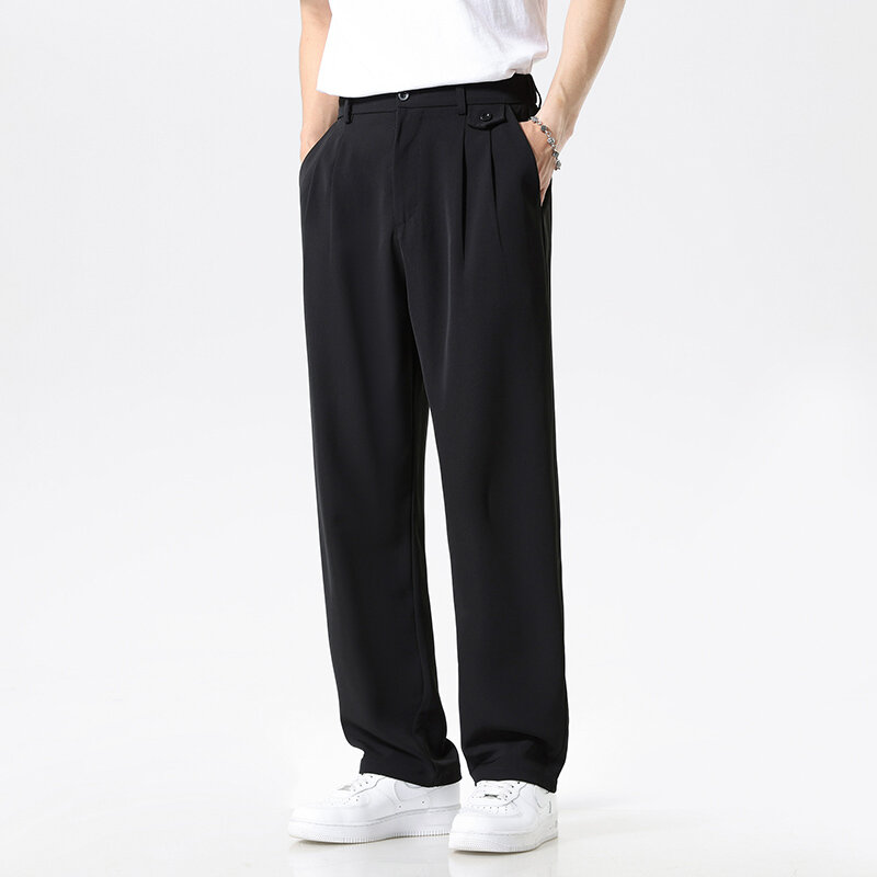 Calça casual masculina solta de terno reto, calça coreana de negócios de lazer, botão mínimo, novo, 2024