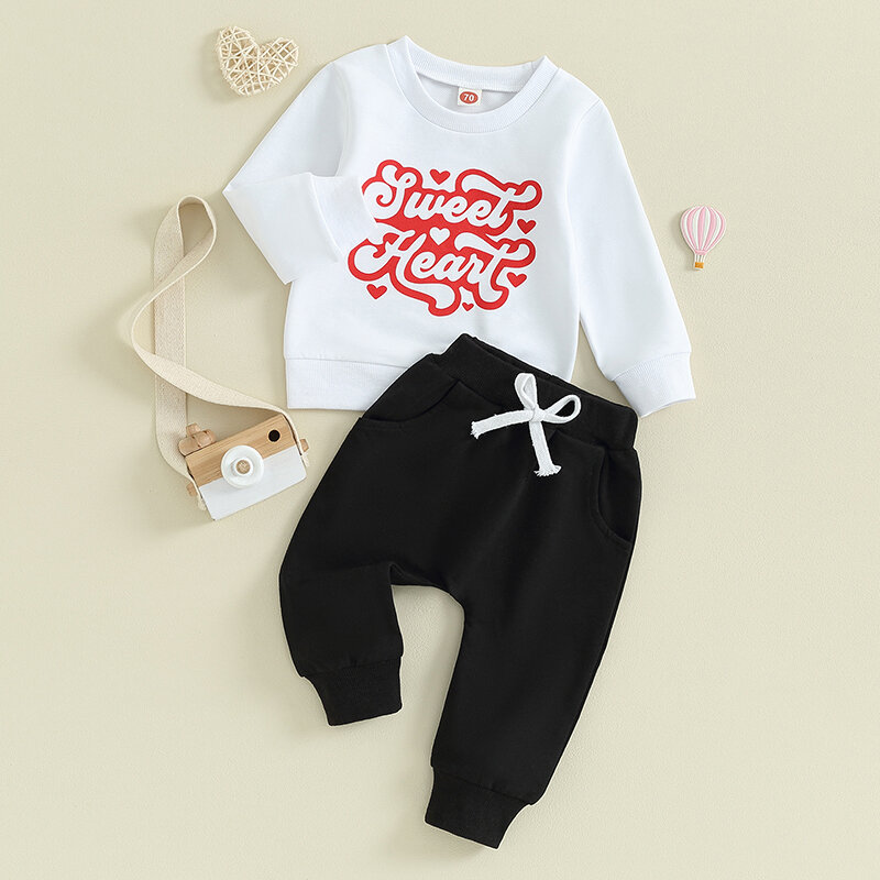 Toddler Baby Boy Valentines Day Outfits Sweet Heart Sweatshirt Tops Elastic Pants Infant Newborn Fall Winter Clothes