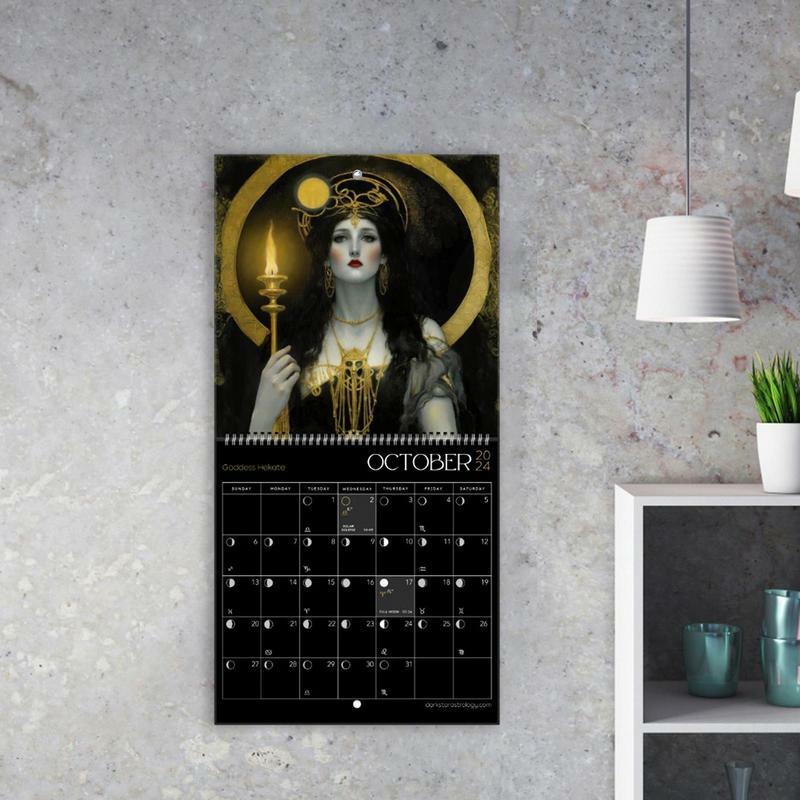 Calendario Lunar 2024 diosa astrología, rastreador de luna llena, calendario de fase Lunar colgante, decoraciones de astrología, calendario de fases