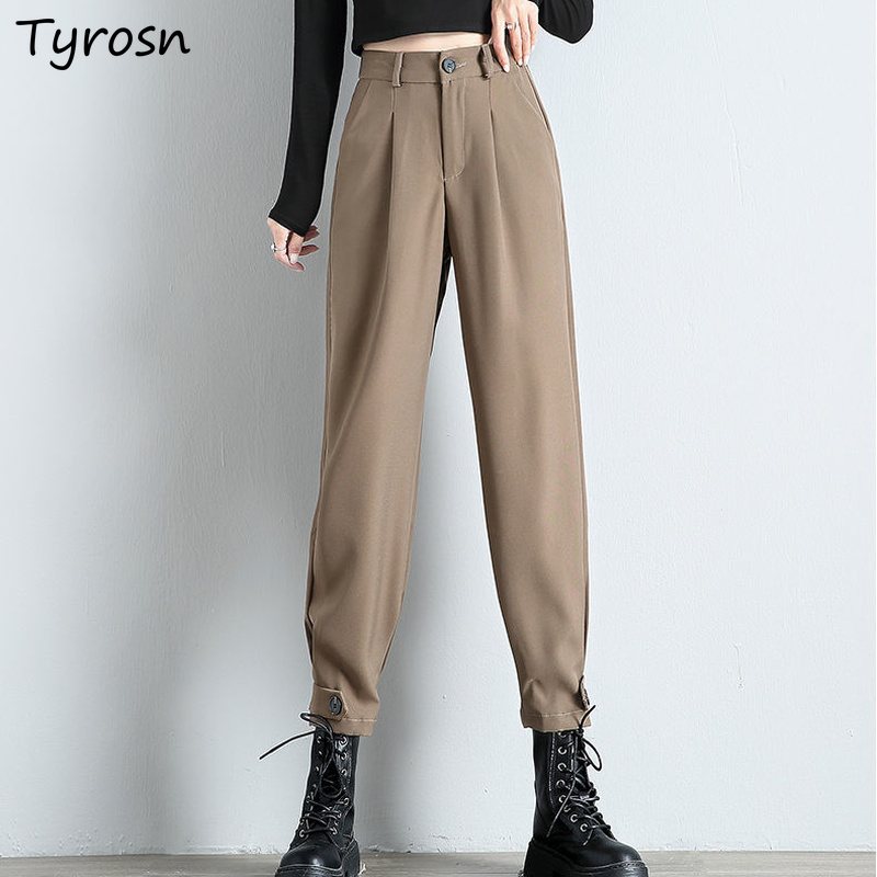 Pantalon pour femme, longueur cheville, Chic, Style Safari, couleur unie, taille Empire, ample, confortable, avec plis sur mesure