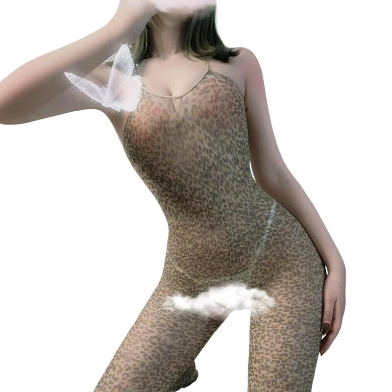 ชุดจั๊มสูทปาร์ตี้แบบเซ็กซี่สำหรับผู้หญิงชุดหนึ่งชิ้นลายเสือดาวเหมาะสำหรับเป็นของขวัญวันวาเลนไทน์