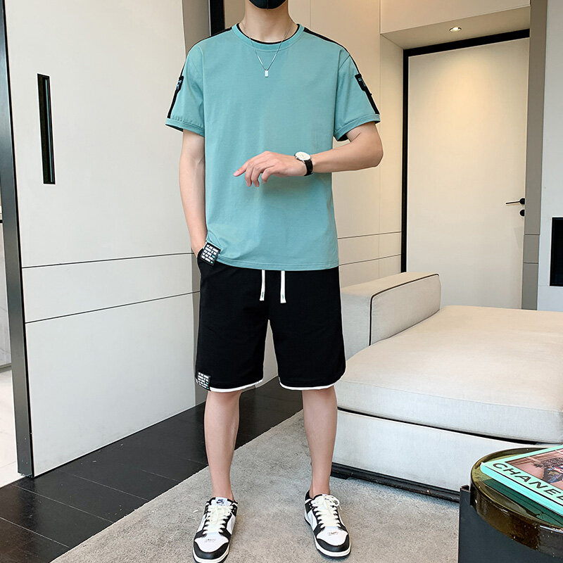 Flash Shipping Summer Pure Cotton Short Sleeved T-Shirt Men's Thin Shorts, Paired With Handsome Clothes, Casual Sports Ice Silk