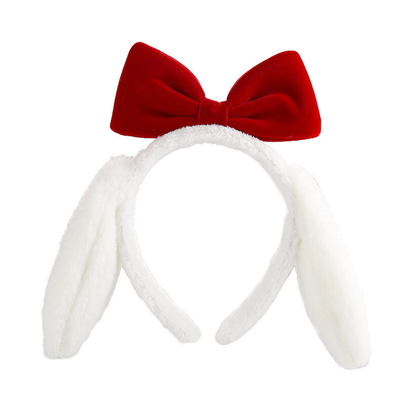 Bandeaux de cheveux en forme d'oreilles de lapin en peluche mignonnes avec nœud rouge, oreilles de lapin blanches, accessoires de cheveux pour adultes pour les femmes et les filles, pour les fêtes de cosplay de Pâques.